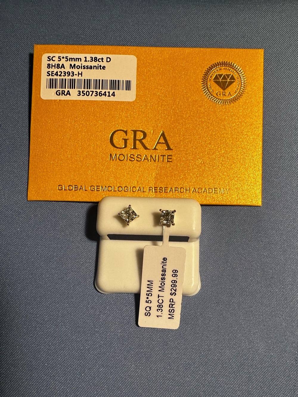 GRA Moissanite Gold over 925 Sterling Silver Square Stud Earrings -  5mm 1.38ctw
